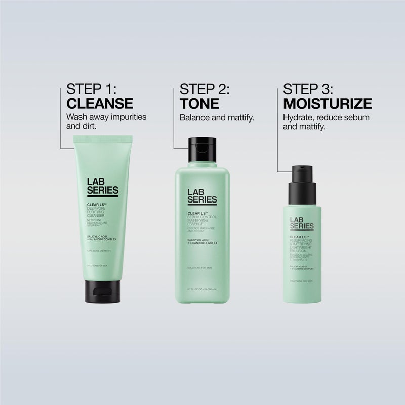 لاب سيريز مجموعة لاب سيريز كلير إل إس للعناية بالبشرة للرجال، ثلاث خطوات، مناسبة للبشرة المعرضة لحب الشباب - مجموعة للعناية بالبشرة للرجال - تتضمن تونر بالحجم الكامل، وغسول وجه بحجم مناسب للسفر، ومرطب للوجه - Image 3